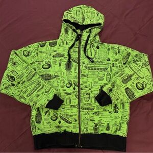 Vintage Grenade Gloves Neon Green Printed Zip Up Hoodie